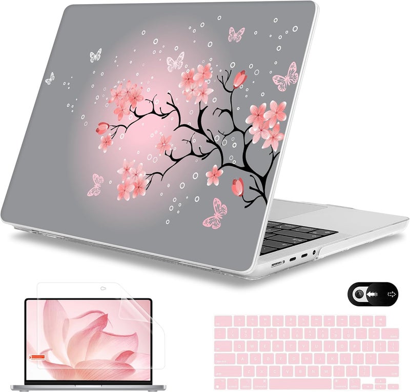Mektron Case for M5 MacBook Pro 14 inch 2025 A3434 A3112 Fit 2024-2021 M4 A3112 A3401 A3185 M3 A2918 A2992 M2 A2779 M1 A2442 Pro/Max, Hard Shell Cover for MacBook Pro 14", Butterfly Cherry Blossom - Image 1